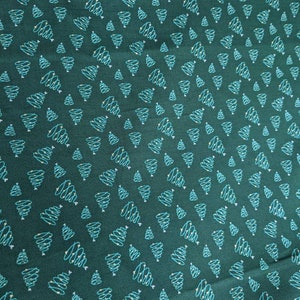 100% Cotton Swirl Christmas Tree on Green Fabric