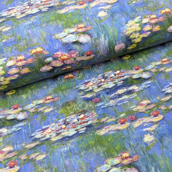 Little Johnny Water Lilies 100% Cotton Fabric by the Metre, Half Metre and Fat Quarter, Sea Print, Coast Print
