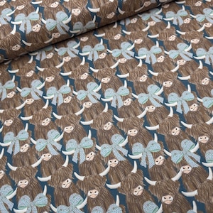 Highland Hazel By 3 Wishes 100% Cotton Fabric by the Metre, Half Metre and Fat Quarter, Cow print, Highland cows, Highland Cow fabric