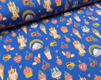 Unicorn Candy Dream Glitter French Terry Fabric, Stretch Fabric, Knit Fabric, Loopback