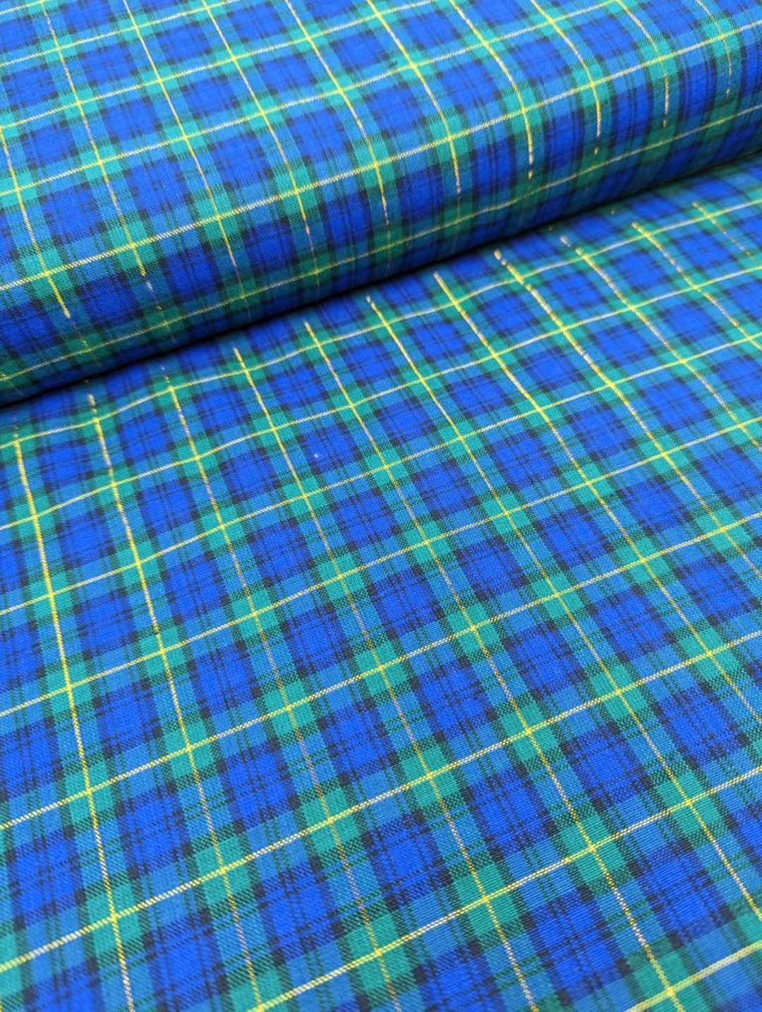 Green Christmas Tartan Cotton Fabric by the Metre, Half Metre and Fat