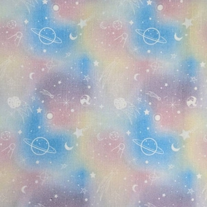 Little Johnny Pastel Holographic Galaxy 100% Cotton Fabric by the Metre, Half Metre and Fat Quarter