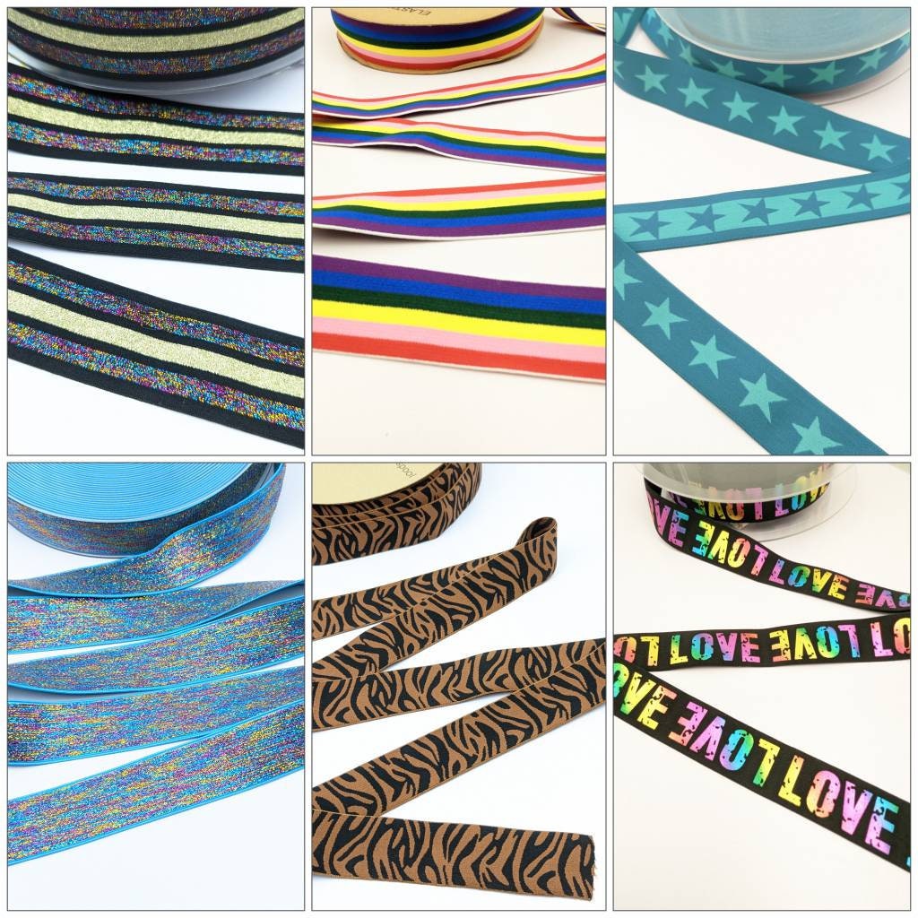 1 1/2 Inch Colorful Stripe Elastic Webbing Elastic Waist Band Elastic 38mm  for Garment Design Rainbow Color Striped Elastic Bands 