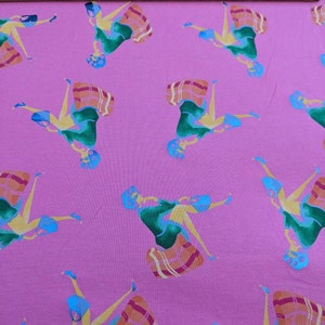 Foil Lady Stretch Cotton Jersey Fabric on a Pink background by the Half Metre or Metre