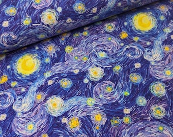 Little Johnny Starry Skies 100% Cotton Fabric by the Metre, Half Metre and Fat Quarter, art fabric, impressionist