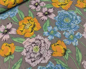 Floral Metallic Stripe Cotton Lawn by the Metre or Half Metre