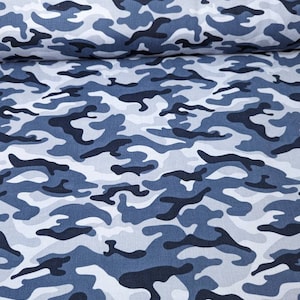 Blue Camouflage 100% Cotton Needlecord Fabric by the Half Metre or Metre.