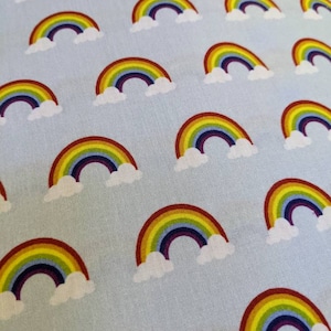 Little Johnny Rainbow Clouds 100% Cotton Fabric by the Metre, Half Metre and Fat Quarter