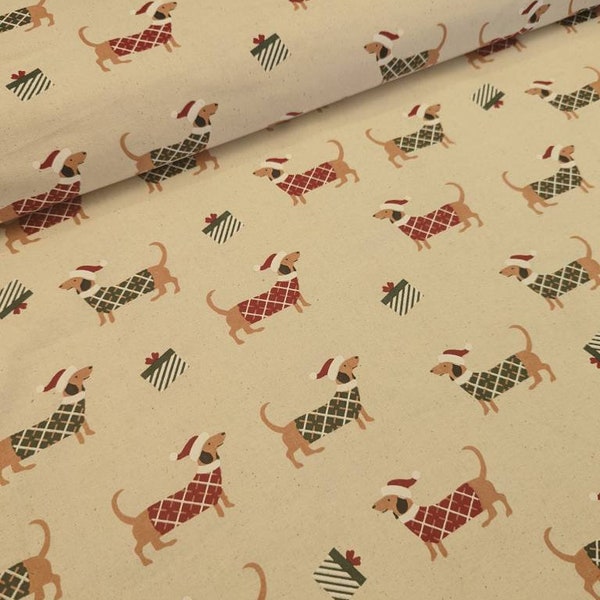 Christmas Sausage Dogs 100% Cotton Fabric by the Metre, Half Metre and Fat Quarter