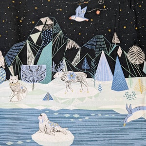 Dashwood Studio Arctic Metallic Double Border Print 100% Cotton fabric by the Metre, Half Metre and Fat Quarter, Animals, Christmas