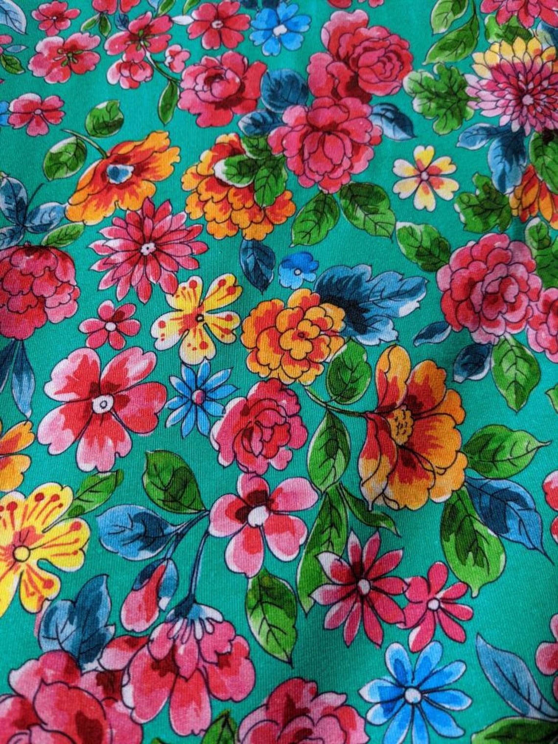 Bright Floral Cotton Jersey Fabric Stretch Fabric Etsy