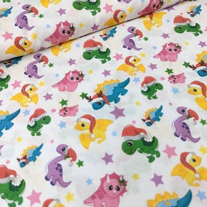 Christmas Dinos 100% Cotton Christmas Fabric by the Metre, Half Metre and Fat Quarter