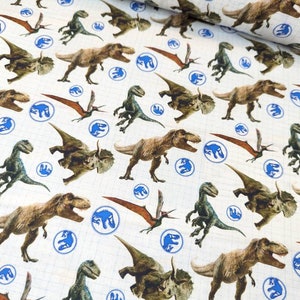 Little Johnny Fully Licenced Jurassic World 100% Cotton Fabric by the Metre, Half Metre and Fat Quarter