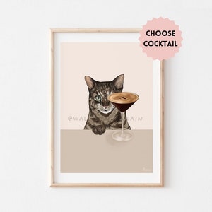 Cocktail Tabby Cat Print, Cocktail Cat Print, Funny Cat Print, Cat Poster, Cocktail Print, Funny Cat Art Print, Cocktail Art, Cat Gift, Bar