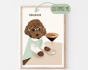 Custom Dog Portrait, Pet Portrait, Espresso Martini Cocktail Print, Custom Pet Portrait, Funny Pet Lover Gift, Custom Name Portrait, Bar Art