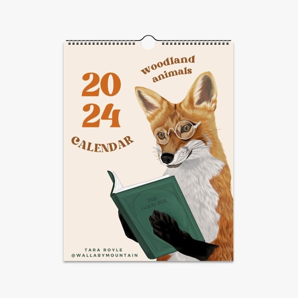 2024 Animal Wall Calendar, Woodland Animal Calendar, Calendar 2024, Animal Prints, Animal Wall Art, Animal Wall Decor, Animal Art, Gifts