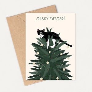 Carte de Noël drôle chat, carte drôle de chat, cartes de Noël chat, cartes de joyeux Noël, cadeau de dame de chat, cadeaux de chat, carte drôle, cartes pour elle,