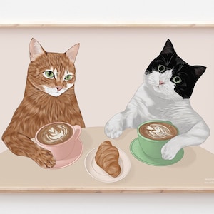 Coffee Cats Print, Best Friend Print, Cat Poster, Funny Cat Print, Cat Lover Gift, Birthday Gift for Her, Coffee Print, Tuxedo Cat Print,