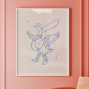stampa artistica di anatra da cowboy / stampa retrò / arte dell'oca sciocca / arte vintage / anatra da parete blu / stampa di anatra western / arredamento alla moda / arte dell'oca /