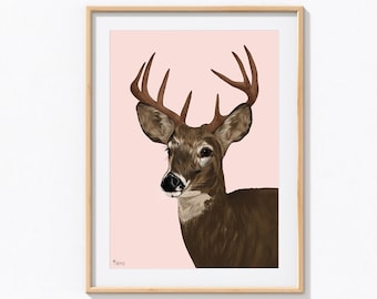 Deer Art Print, Deer Nursery Wall Art, Vintage Deer Art, Deer Print, Deer Wall Art, Animal Art, Animal Art Print,