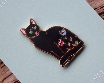 Black Cat Pin, Cat Pin, Cat Enamel Pin, Black Cat Gifts, Cat Pins Enamel, Cat Lapel Pin, Cat Brooch, Cat Gifts, Cat Lover Gift, Flower Pin,