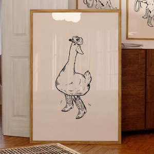 western duck in boots art print | retro print | duck art | vintage art | funky wall art | trendy decor | western art | vintage art | duck |