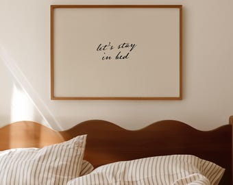 Let's Stay in Bed Print, Retro Typography Poster, Vintage Bedroom Decor, Trendy Wall Art, Digital Download