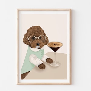 Lámina artística de perro, arte mural de perro, lámina de Espresso Martini, lámina de cóctel, regalos para perros, póster de cóctel, lámina artística de perro, decoración de pared de cocina, arte