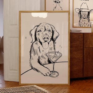 Impresión artística de perro martini sucio / impresión retro / arte vintage / arte de pared de cóctel de perro / impresión de perro martini / decoración de moda / póster de cóctel de arte de perro
