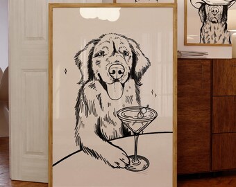 Stampa artistica Dirty Martini Dog: poster di cocktail retrò