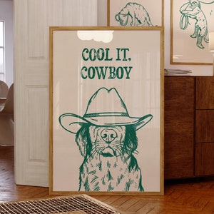 stampa verde cowboy cool / stampa retrò / stampa cane western / arte vintage / arte murale verde cane / arredamento alla moda / poster art western / funky