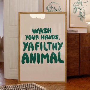 wash your hands art print green | retro print | funny bathroom print | bathroom wall art | vintage art | trendy decor | art poster green