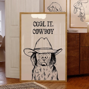 Stampa con cane da cowboy, cool it / stampa retrò / arte vintage / arte murale western con cane / stampa con cane western / arredamento alla moda / poster western funky