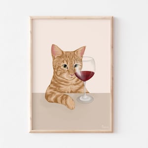 Wine Cat Print, Ginger Wine Cat Art Print, Funny Cat Print, Cat Poster, Cat Lover Gift, Wine Print, Funny Cat Art Print, Cat Wall Art, Cat,