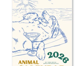 2026 Wall Calendar Animals, Calendar 2026, 2026 Calendar Animal, Cat Calendar 2026, Cat Wall Decor, Monthly Planner, Funny Animal Art,