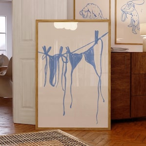 Bikini hängend Druck blau Kunst | Retro Druck | it Mädchen Wäsche | trendiger Druck | Eurosommer mädchenhaft | Schlafzimmer Wand Kunst digitaler Download Poster