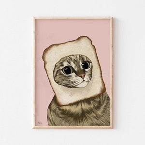 Bread Cat Art Print: Funny Kitchen Wall Decor