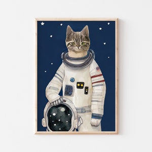 Space Cat, Cat Art, Watercolor Cat Print, Cat Lover Gift, Funny Cat Art, Cat Poster, Watercolour Cat Illustration, Cat Poster, Digital Print