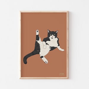 Funny Cat Illustration - Cat Print, Cat Poster, Tuxedo Cat Print, Funny Cat, Funny Cat Art, Yoga Cat, Cat Illustration, Cat Lady print,Print