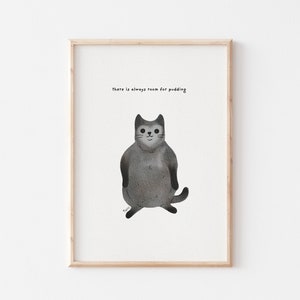 funny watercolour cat print, fat cat print, fat cat art, chunky cat art, chonky cat, food art print, humour art, cat wall art, funny cat art, unique wall art, weird wall art, weird art, quirky art, black cat print, black cat art,
