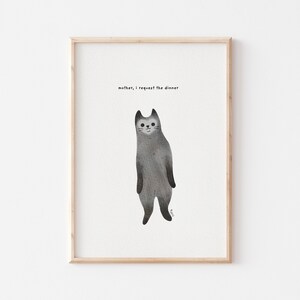 funny printable watercolour cat art, digital download cat art, printable cat art, humour art, cat wall art, funny cat art, unique wall art, weird wall art, weird art, quirky art, black cat print, black cat art,