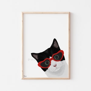 Vintage Peeking Cat Art Print: Funny Bathroom Wall Decor