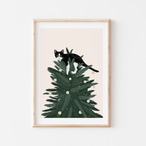 Christmas Cat Print, Cat Wall Art, Cheeky Cat Art, Christmas Wall Decor, Cat Drawing, Cat Art Print, Cat Poster, Funny Cat Art, Cat Humour,