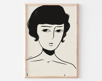 Sad Girl Modern Art Print, Minimal Poster, Modern Wall Art Poster, Vintage Art, Minimal Illustration, Line Art, Portrait, Woman,Modern Decor