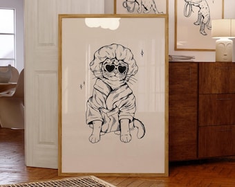 cool cat after bath print | retro print | vintage art | bathroom wall art | cat print | cat art | trendy decor | digital download