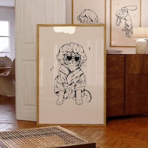 kühle Katze nach dem Bad Druck | Retro Druck | Vintage Kunst | Badezimmer Wand Kunst | Katzenmotiv | Katzen Kunst | trendiges Dekor | digitaler Download | lustig |