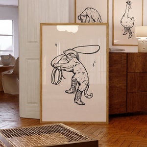 Cowboy Cat Art Print: Retro Western Decor (Digital Download)