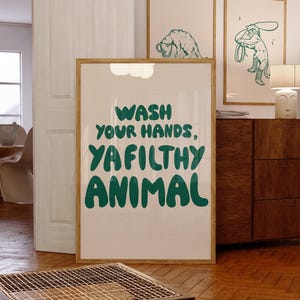 wash your hands art print green | retro print | funny bathroom print | bathroom wall art | vintage art | trendy decor | digital download |