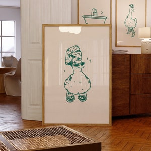 coole Ente in Hausschuhe Kunstdruck grün | Retro Druck | Vintage Kunst | Badezimmer Wand Kunst | Entendruck | trendiges Dekor | digitaler Download | abgefahren