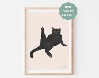Funny Yoga Black Cat Art Print, Sassy Kitty Illustration